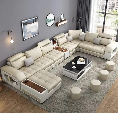 Shaped leather sectional - leather,