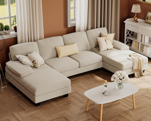 Beige shaped sectional - beige,
