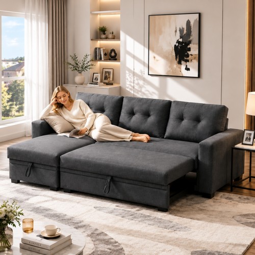 Dark gray linen l shaped - 82",