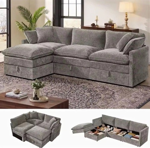 Gray shaped sectional - sectional, sofa