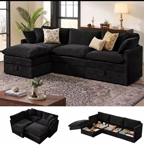 Black shaped sectional - l-shaped, sofa